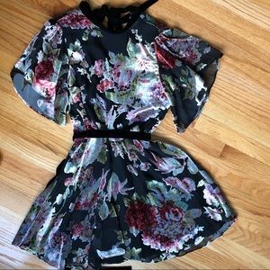 Floral Velvet Flutter Sleeve Dress